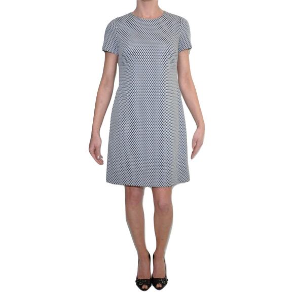 Calvin Klein Short Sleeve Back Zipper Stretch Sheath Dress Top Black/Cream 4 Nwt - Picture 1 of 3